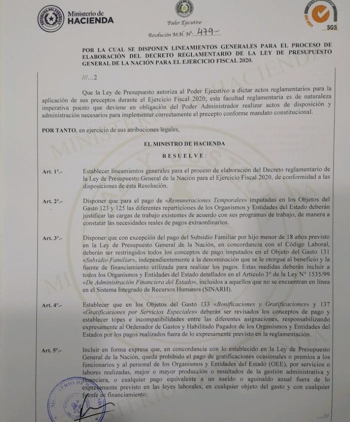 Hacienda resuelve racionalizar pagos de bonificaciones y gratificaciones