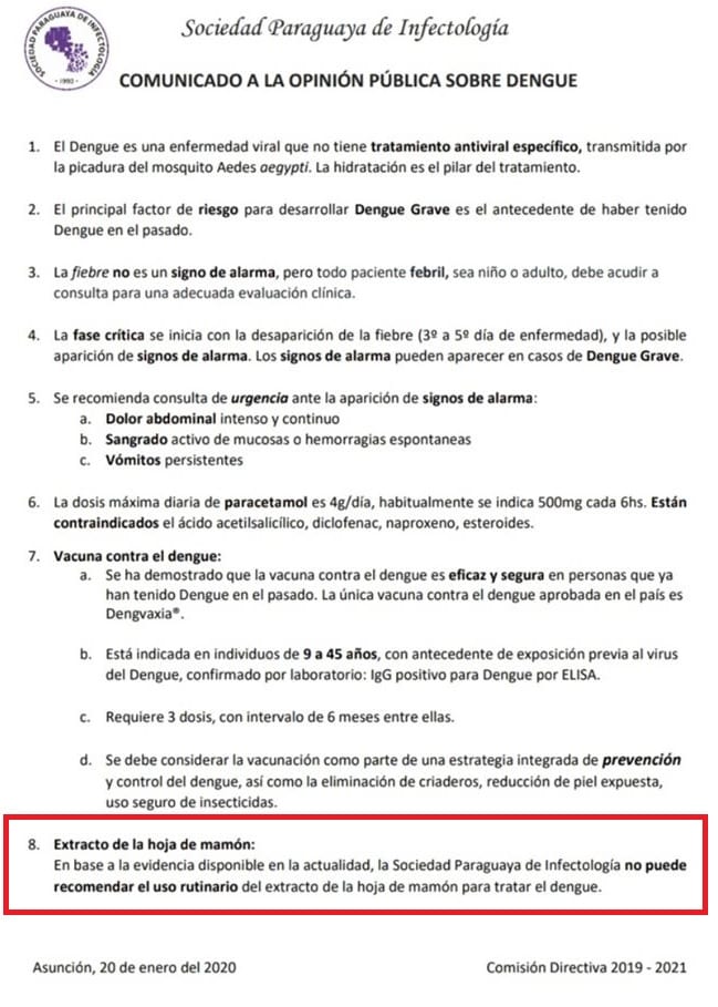 Dengue: Sociedad médica no recomienda uso de hoja de mamón