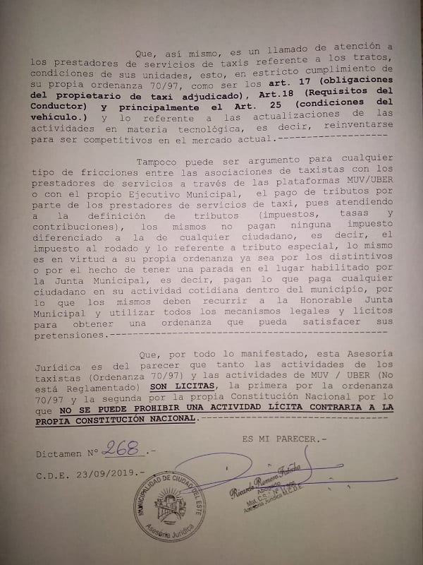 MUV y Uber pueden operar en CDE, afirma asesoría de comuna