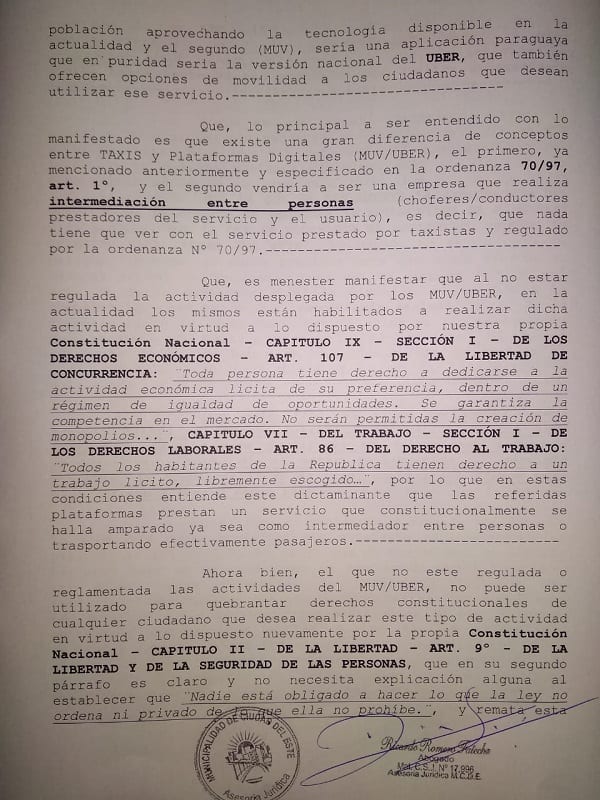 MUV y Uber pueden operar en CDE, afirma asesoría de comuna