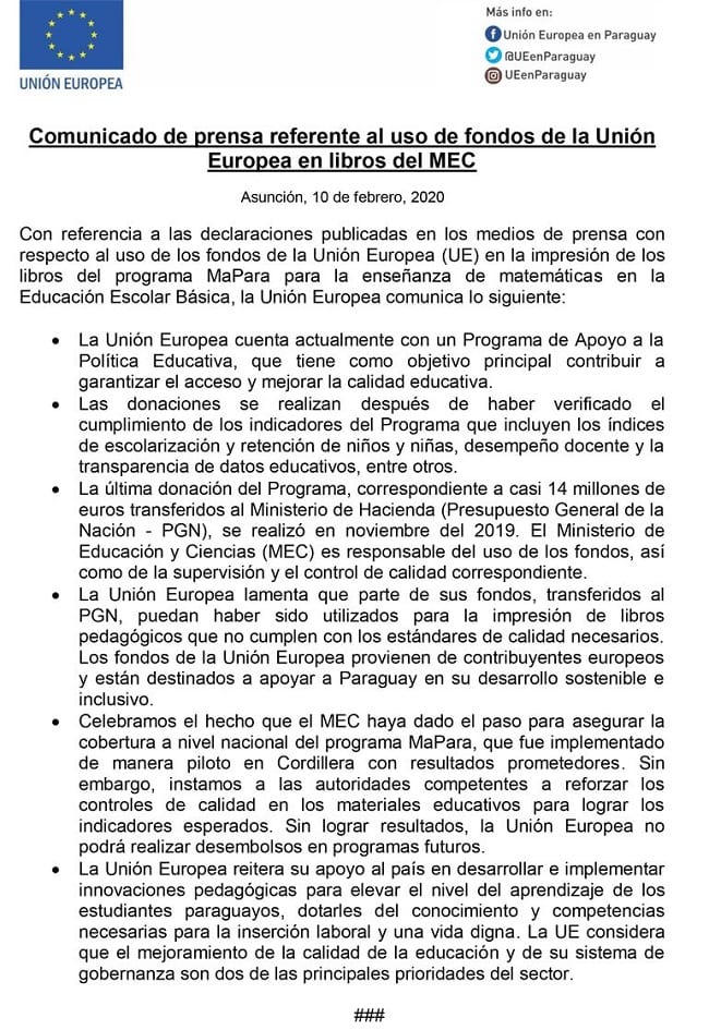 Petta responde y asegura que la Unión Europea participó de “correcciones”