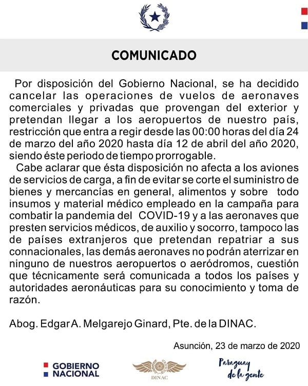 Cancelan vuelos para “dar tranquilidad a los compatriotas”