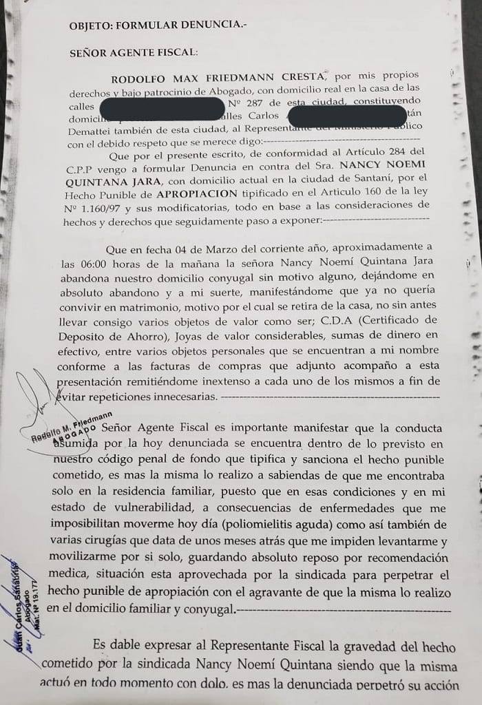 Friedmann denuncia por apropiación a su joven esposa