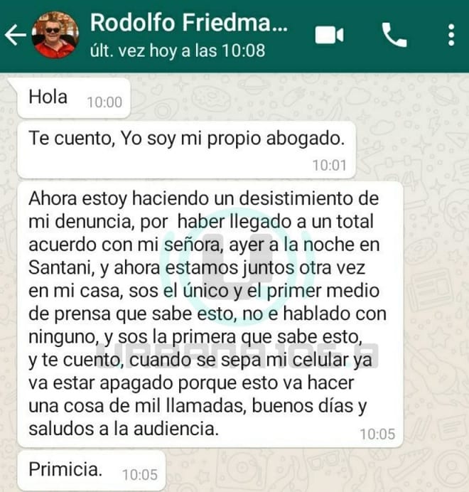 Abogado confirma que Friedmann reculó en denuncia contra su esposa