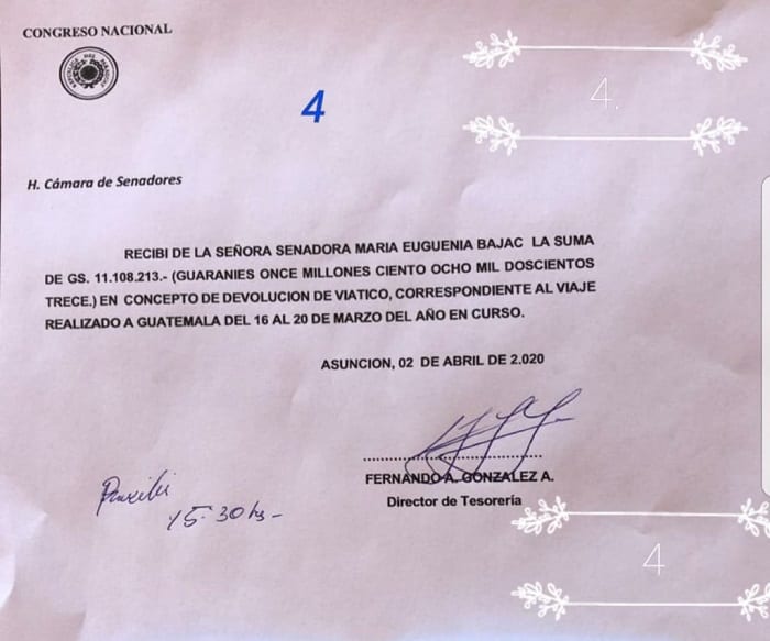 Bajac recibió más de G. 2 millones por día de viático