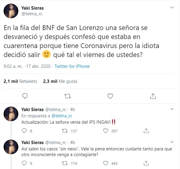 Mujer que fue a banco ahora desmiente padecer coronavirus