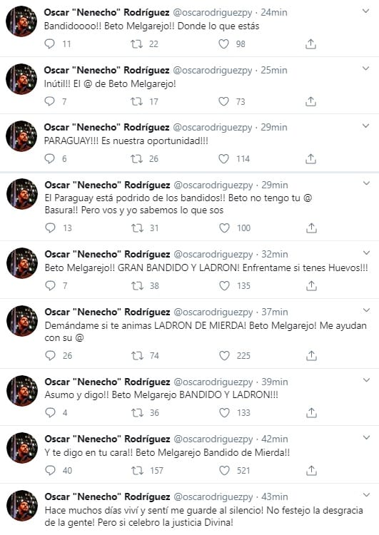 “Beto Melgarejo bandido”, dispara Nenecho