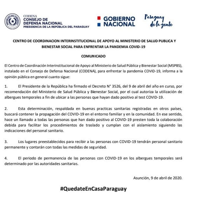 Pacientes que padecen coronavirus serán trasladados a albergues