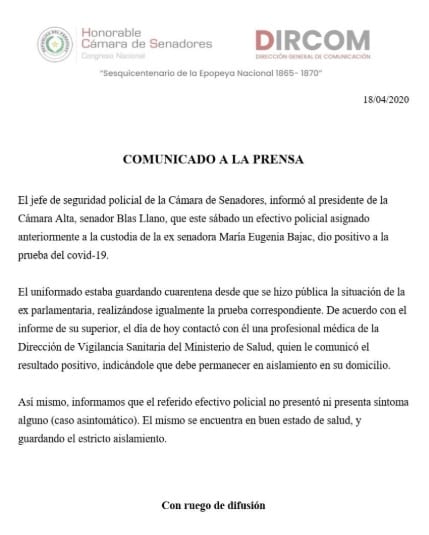 Policía que custodiaba a Bajac padece coronavirus