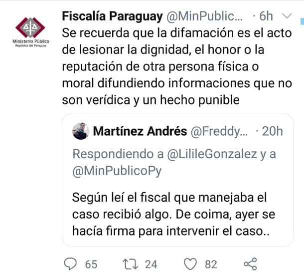 Ministerio Público amenaza y luego borra tuit