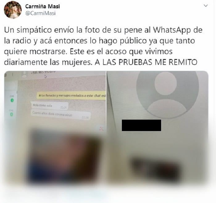 Carmiña publica la foto de un pene para evidenciar acoso