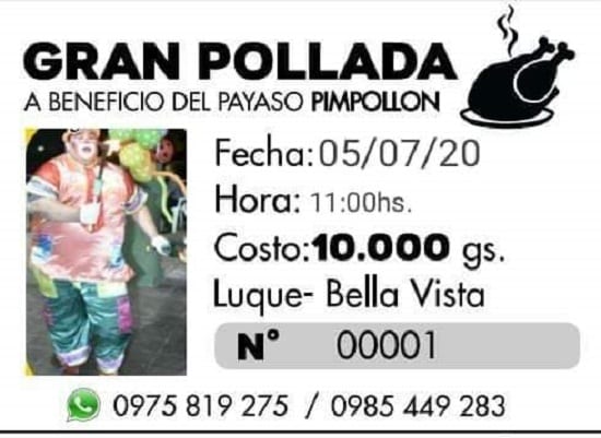 Organizan pollada solidaria para payaso víctima de accidente