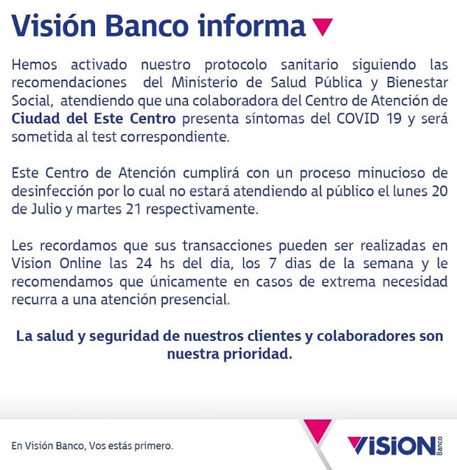 Banco cierra sucursal ante posible caso de Covid-19