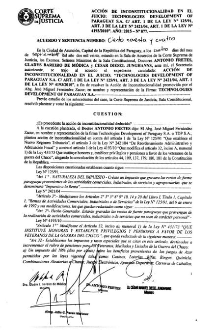 Quiniela: Empresa de Wasmosy recurrió a la justicia para no pagar impuestos