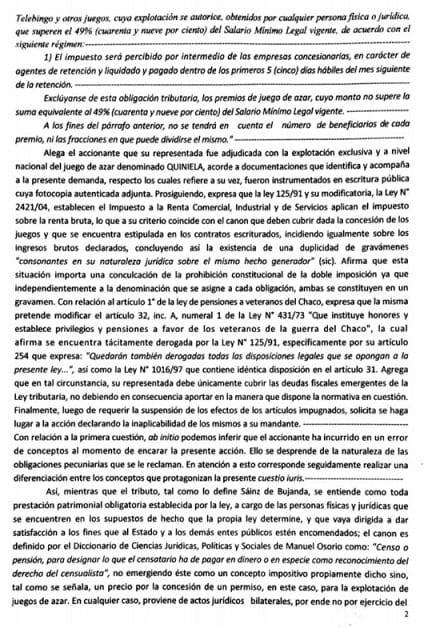 Quiniela: Empresa de Wasmosy recurrió a la justicia para no pagar impuestos