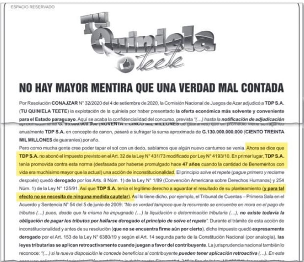 Firma de Wasmosy asume que no pagó a excombatientes y dice que ya no lo hará