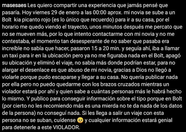 “Lo único que quiero es limpiar mi nombre”, dice chofer de Bolt denunciado