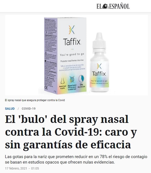 Taffix: Periódico español advierte sobre “bulo” del spray nasal