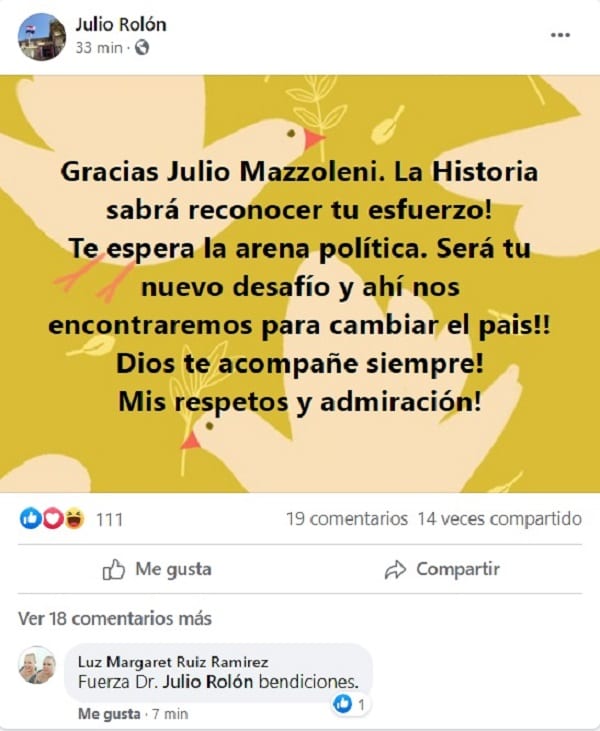 Rolón a Mazzoleni: “Te espera la arena política”