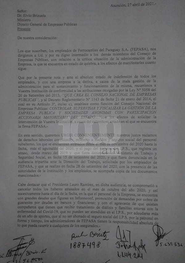 Trabajadores de ferrocarriles anuncian paro por falta de pago de salarios