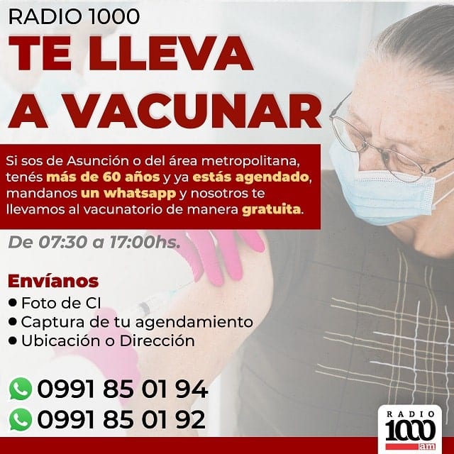 Radio 1000 AM ofrece traslado gratuito a vacunatorios