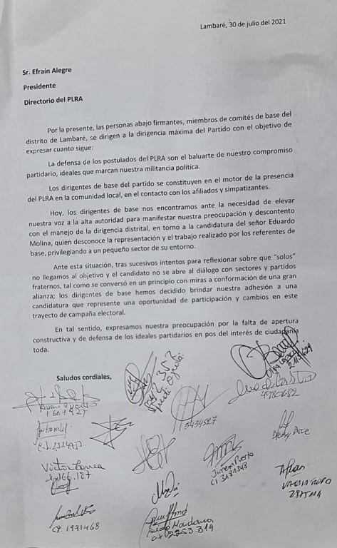 Dirigentes liberales apoyan candidatura de Paciello en Lambaré