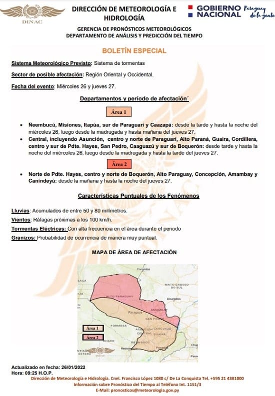 Meteorología anuncia tormentas con vientos próximos a 100 km/h
