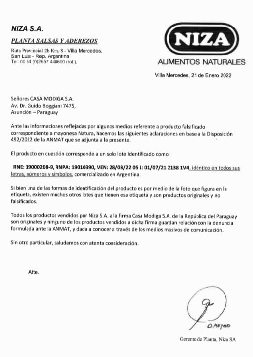 Importadora aclara situación de la mayonesa Natura