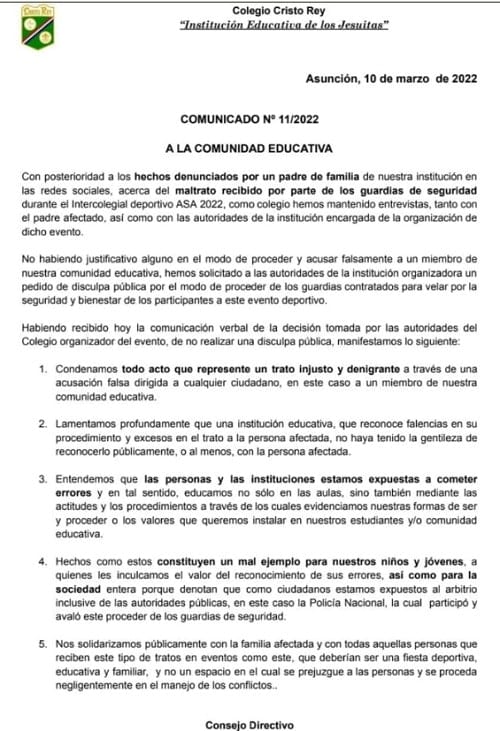 Cristo Rey condena “trato denigrante” en el intercolegial del ASA