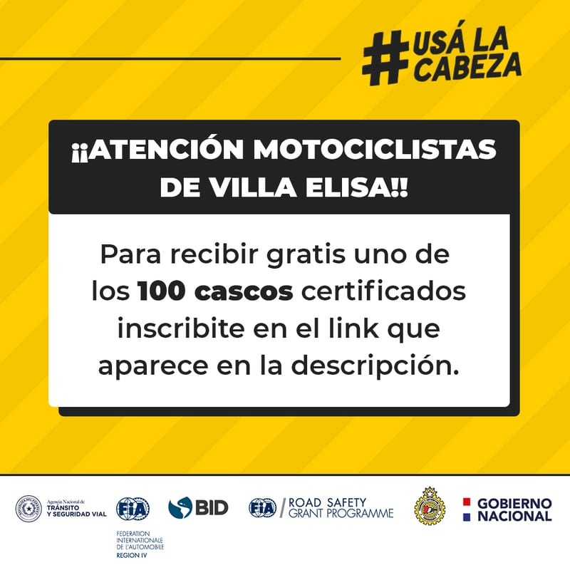 Habilitan inscripción para recibir cascos gratuitos en Villa Elisa
