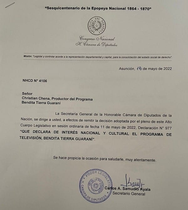 Programa “Bendita Tierra Guaraní” es declarado de interés Nacional y Cultural