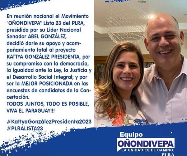 Senador liberal confirma su apoyo a la candidatura de Kattya González