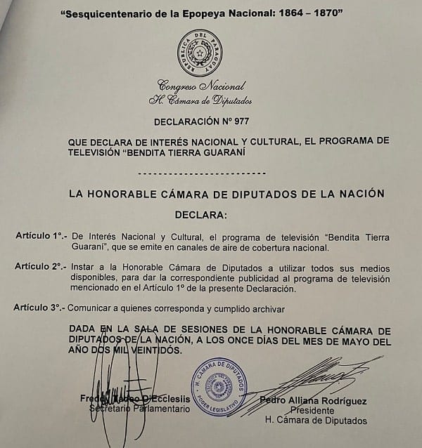 Programa “Bendita Tierra Guaraní” es declarado de interés Nacional y Cultural