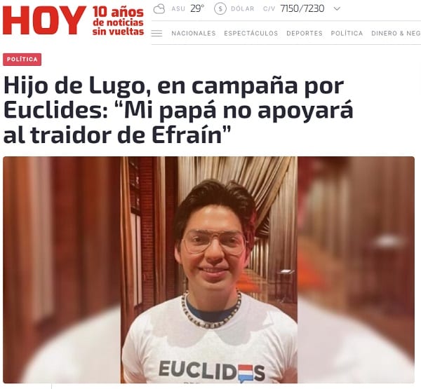 Hijo de Lugo desmiente “fake news” difundida por medios del Grupo Cartes