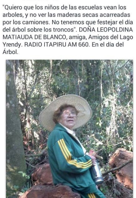 Doña Leopoldina, a sus 89 años, una defensora incansable del Lago Yrendy