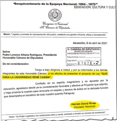 Hernán Rivas en el centro de la controversia por propuesta de creación de Universidad René Cassin