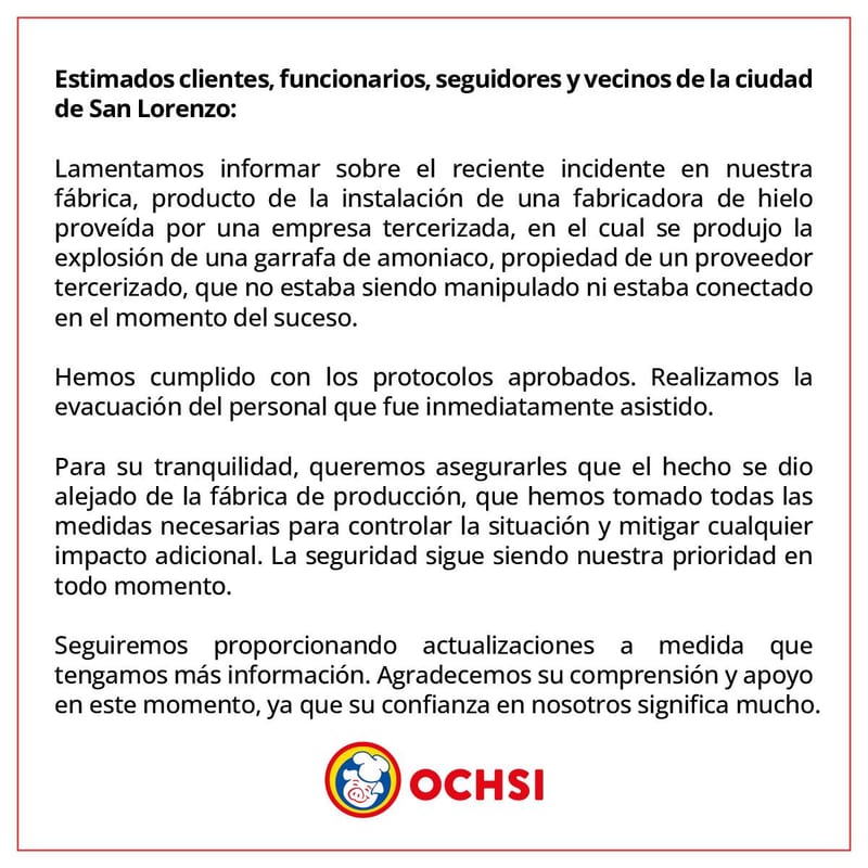 Ochsi afirma que cumplió protocolos y aclara causas del incidente