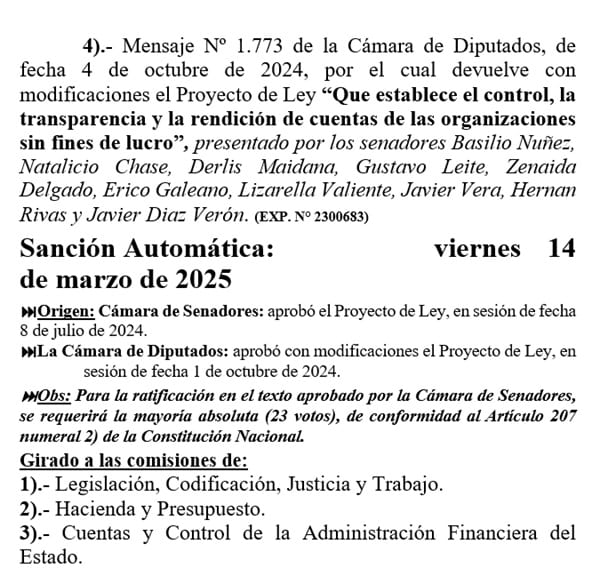 Senado acelera debate para aprobar control a las oenegés