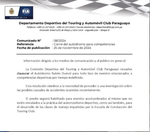 Clausuran el Autódromo Rubén Dumot tras accidentes graves