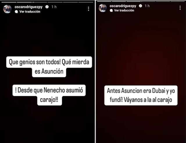 “Qué mierda es Asunción”, posteó Nenecho Rodríguez en su cuenta de Instagram