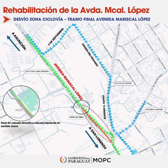 Mañana inician obras en Mcal. López: desvíos por Eugenio A. Garay y 5 de Septiembre
