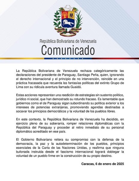 Crisis diplomática: Venezuela y Paraguay rompen relaciones