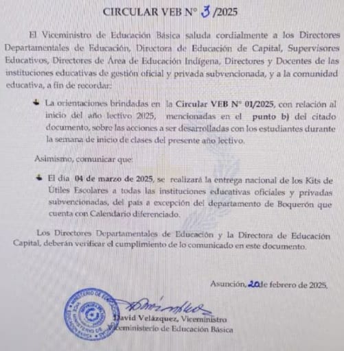 MEC posterga entrega de kits escolares hasta marzo