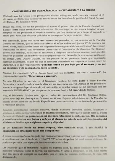 Sindicalista acusa persecución por cuestionar a Emiliano Rolón