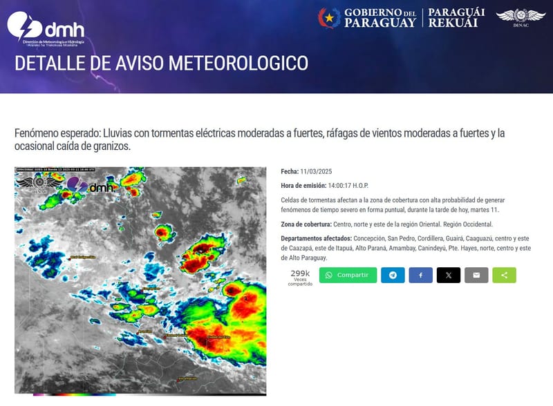 Tormentas eléctricas afectarán gran parte del país esta tarde