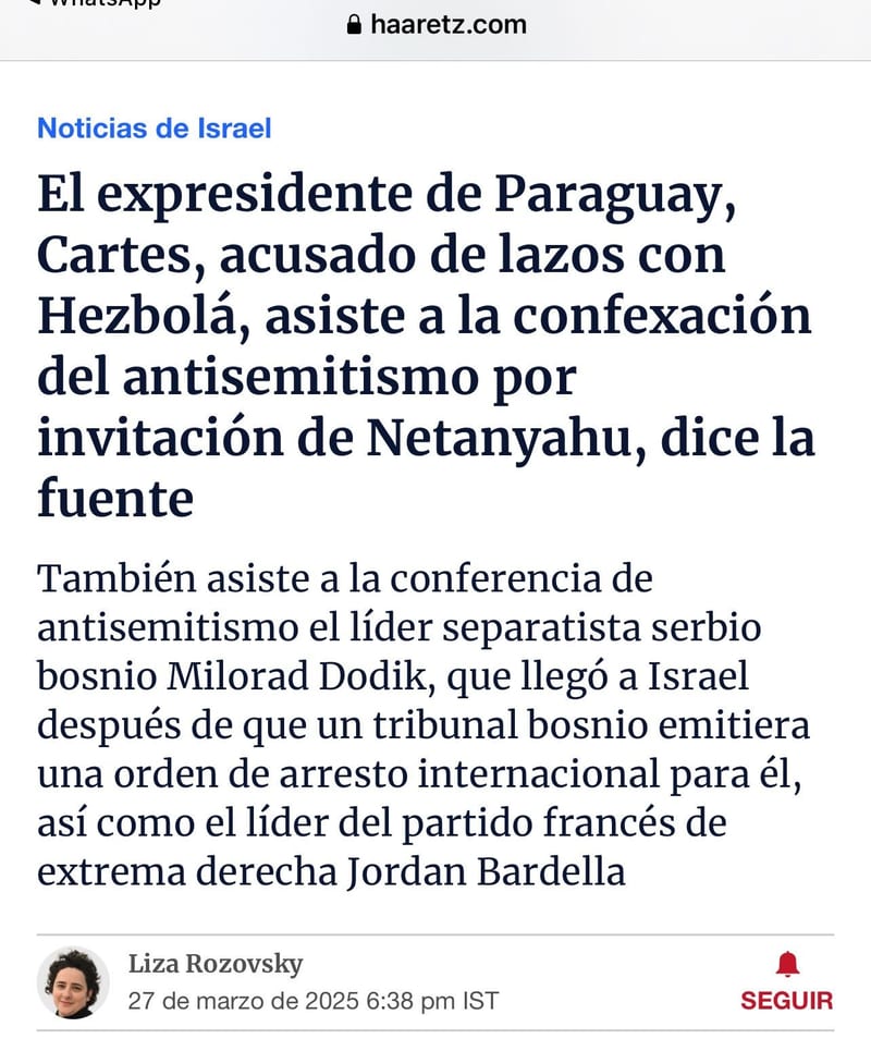 Prensa de Israel cuestiona a Cartes por presuntos lazos terroristas