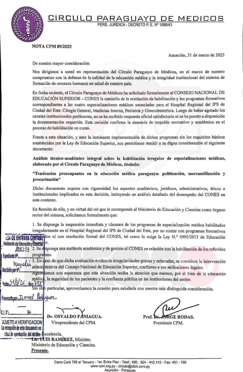 Círculo de Médicos pide auditoría al MEC y Cones por prácticas irregulares en IPS de CDE