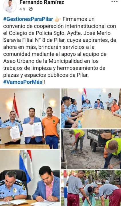 Escándalo en Pilar: aspirantes policiales fueron utilizados como personal de limpieza municipal