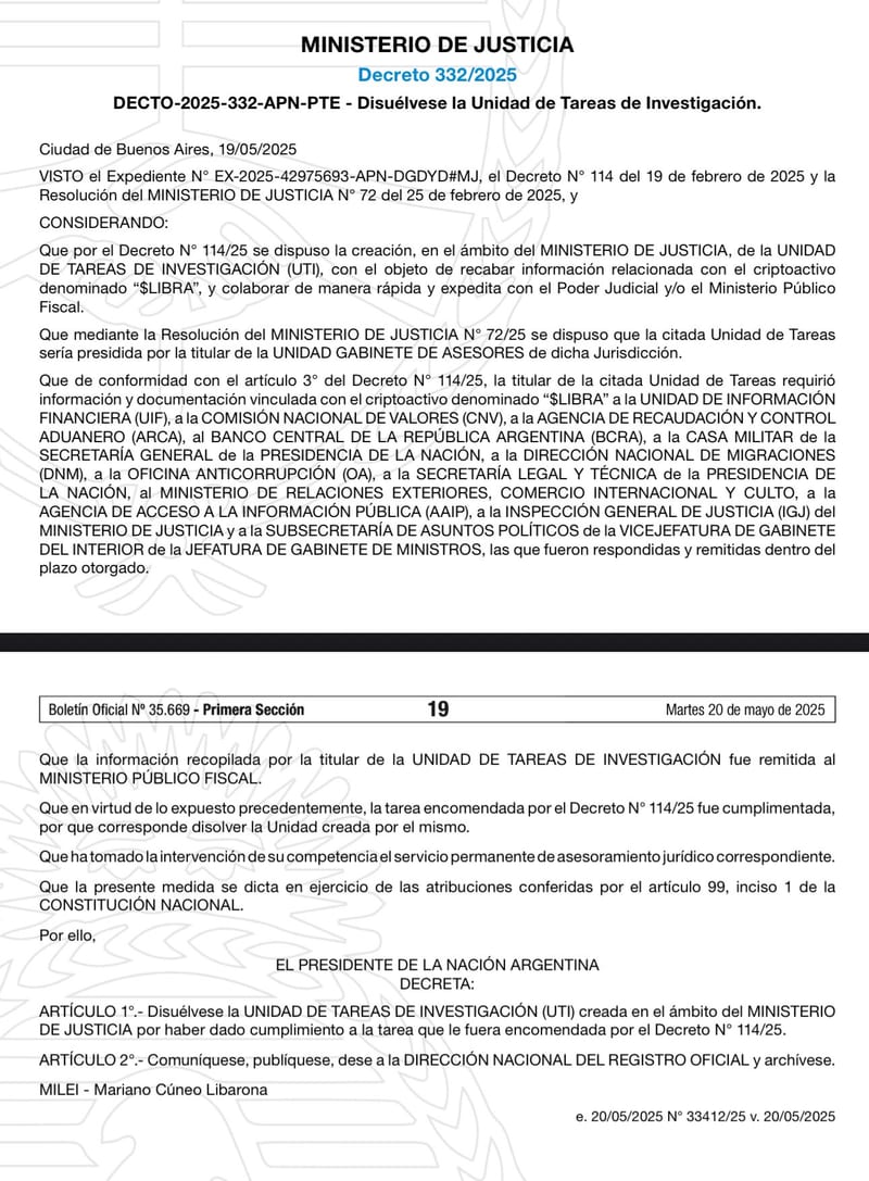 Milei elimina comisión que investigaba caso $LIBRA mientras avanza presión legislativa