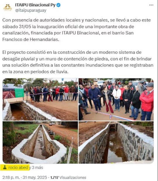 Diputada cartista inaugura obra de Itaipú como si fuera gestión propia